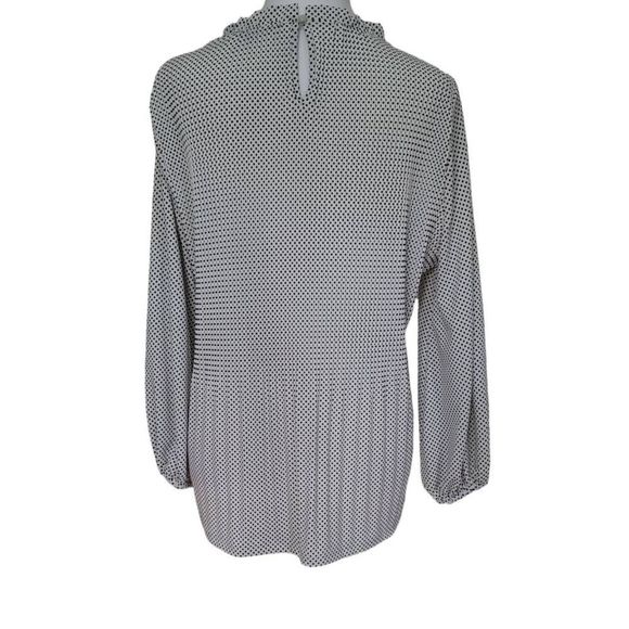 Adrianna Papell Top Blouse Women’s Medium White Black Polka Dot Long Sleeve - Picture 3 of 13